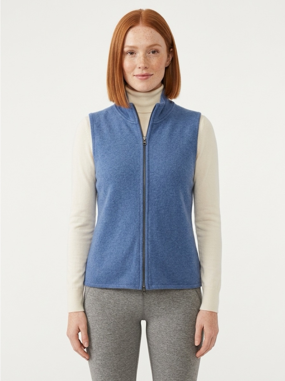 Woolrich Sweater Vest Full Zip Mock Neck 100% Wool Blue Haze Medium